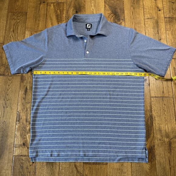 FJ FootJoy Golf Polo Men’s XL Heathered Blue Aqua Stripes Performance - Picture 4 of 6